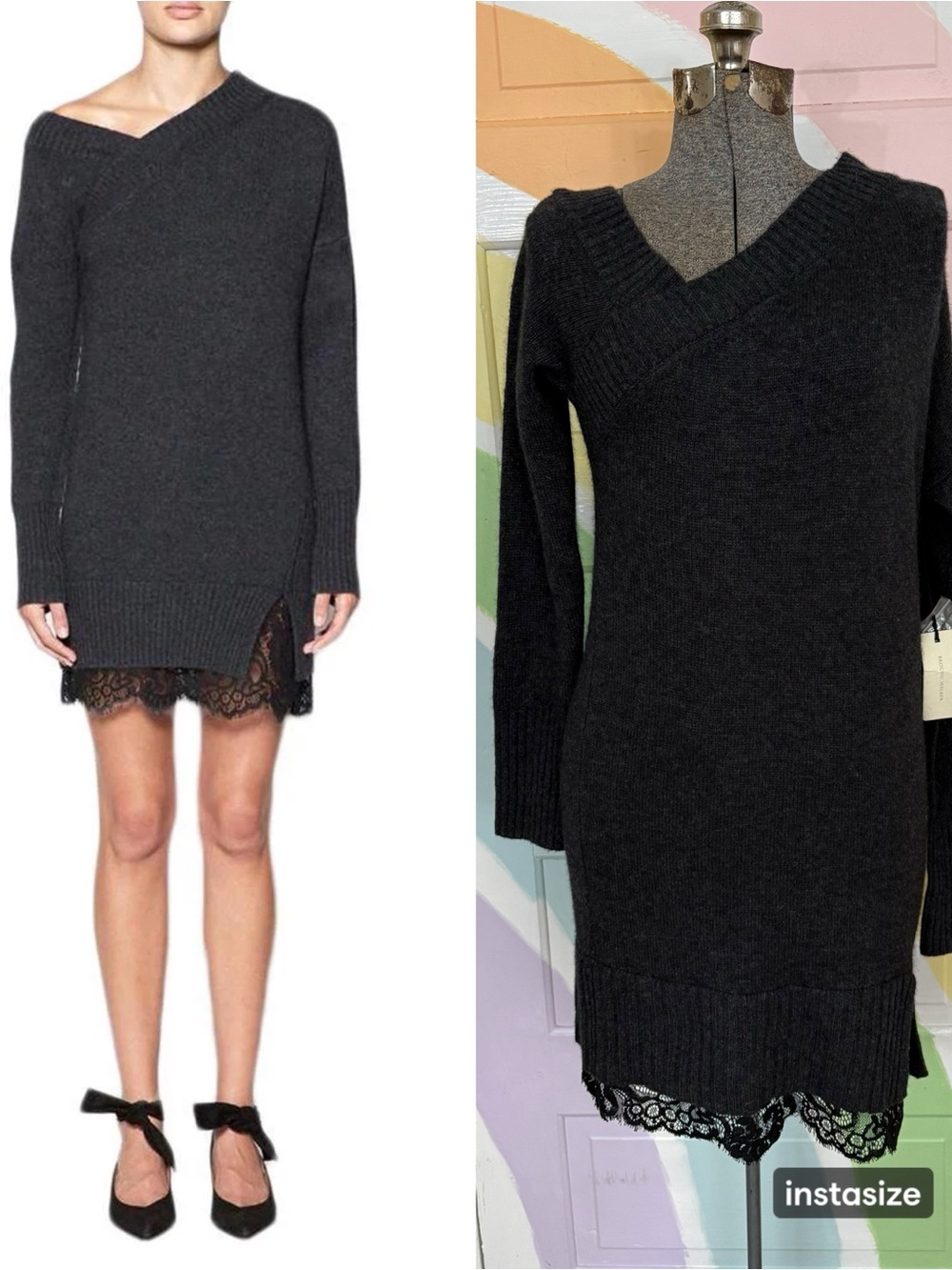 NWT Brochu Walker Asymmetrical Lace Trim Sweater Dress Quiet Luxury Sz S 🧡🍄